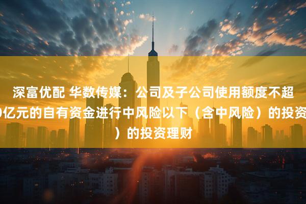 深富优配 华数传媒：公司及子公司使用额度不超过30亿元的自有资金进行中风险以下（含中风险）的投资理财