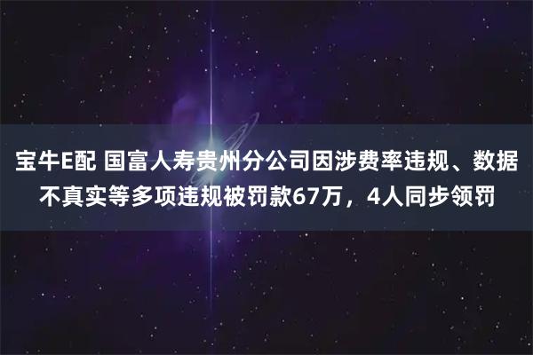 宝牛E配 国富人寿贵州分公司因涉费率违规、数据不真实等多项违规被罚款67万，4人同步领罚